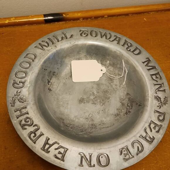 Peace On Earth Metal Tray/ Hammered Metal Tray/ Pewter Style Tray... - Picture 2 of 4